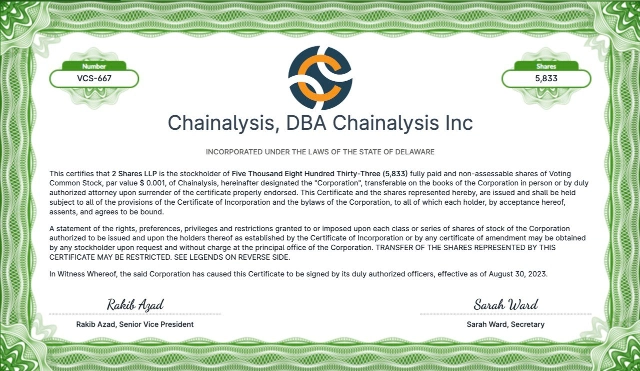 Купили долю в компании Chainalysis со скидкой 55%